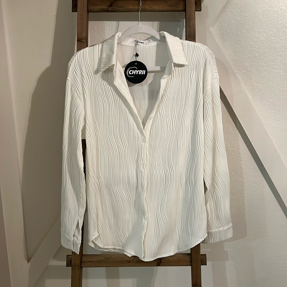 White button down top